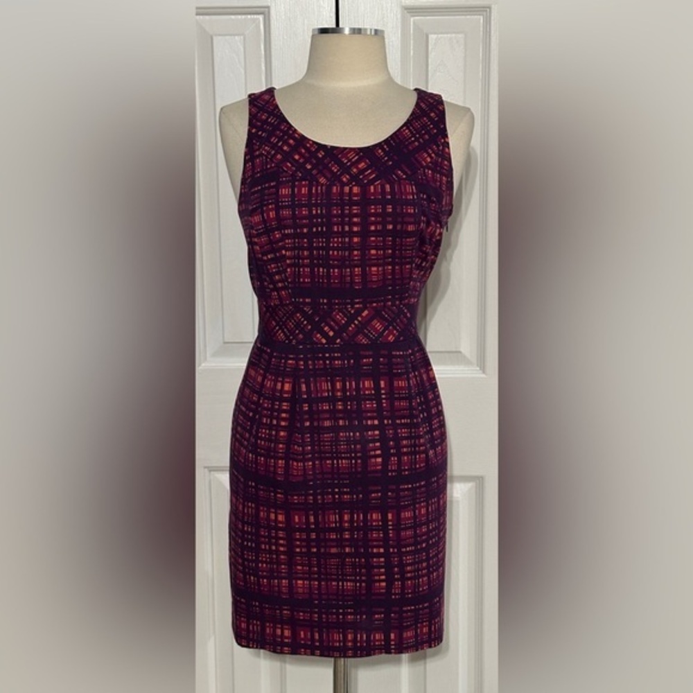 Merona Sleeveless Purple Plaid Sheath Dress Size 8